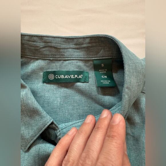 CUBAVERA Men’s Short Sleeve Guayabera Style Shirt Teal Blue Button Front Size S - Picture 4 of 13